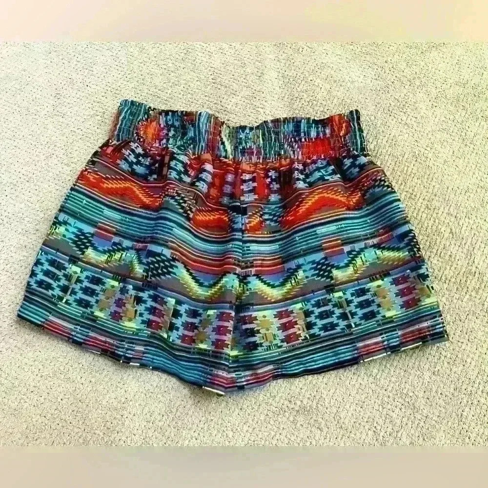 Deb Junior Medium Boho Tribal Pattern Multi Color Elastic Waist Flare Shorts